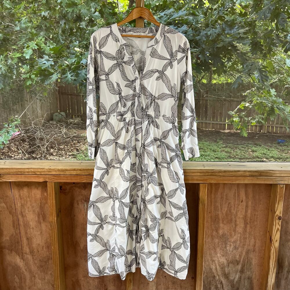 LOFT Women's Long Sleeve White & Black Bow Print Dress Size M - Picture 3 of 12